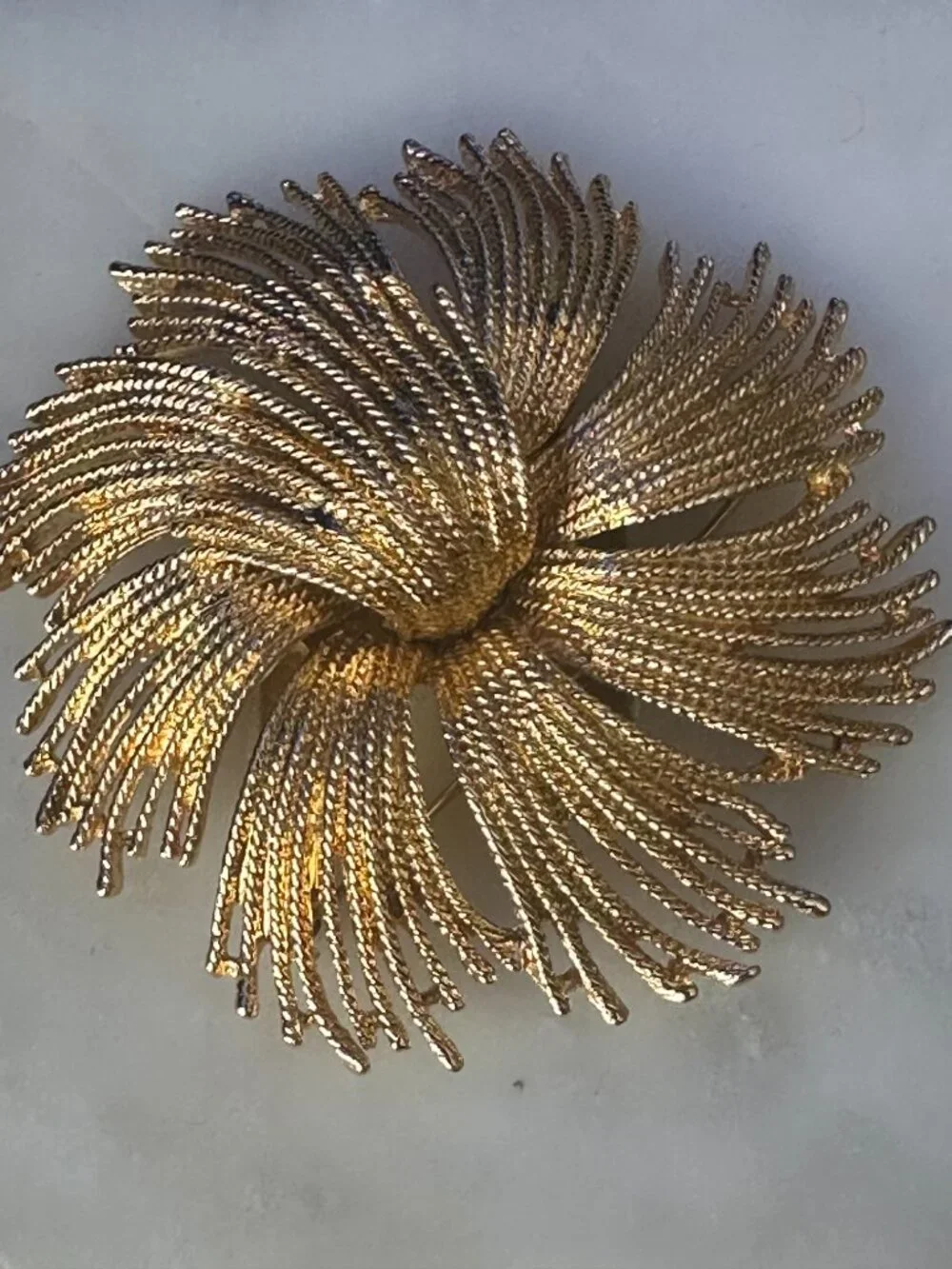 Vintage Monet Gold Tone Pinwheel Flower Brooch Signed Statement Pin